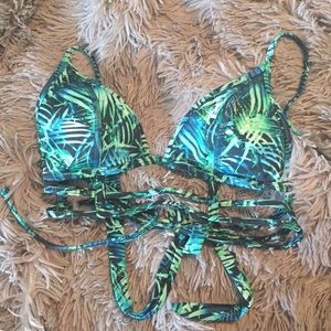 VS Pink Tropical Leaf Print Bikini Top